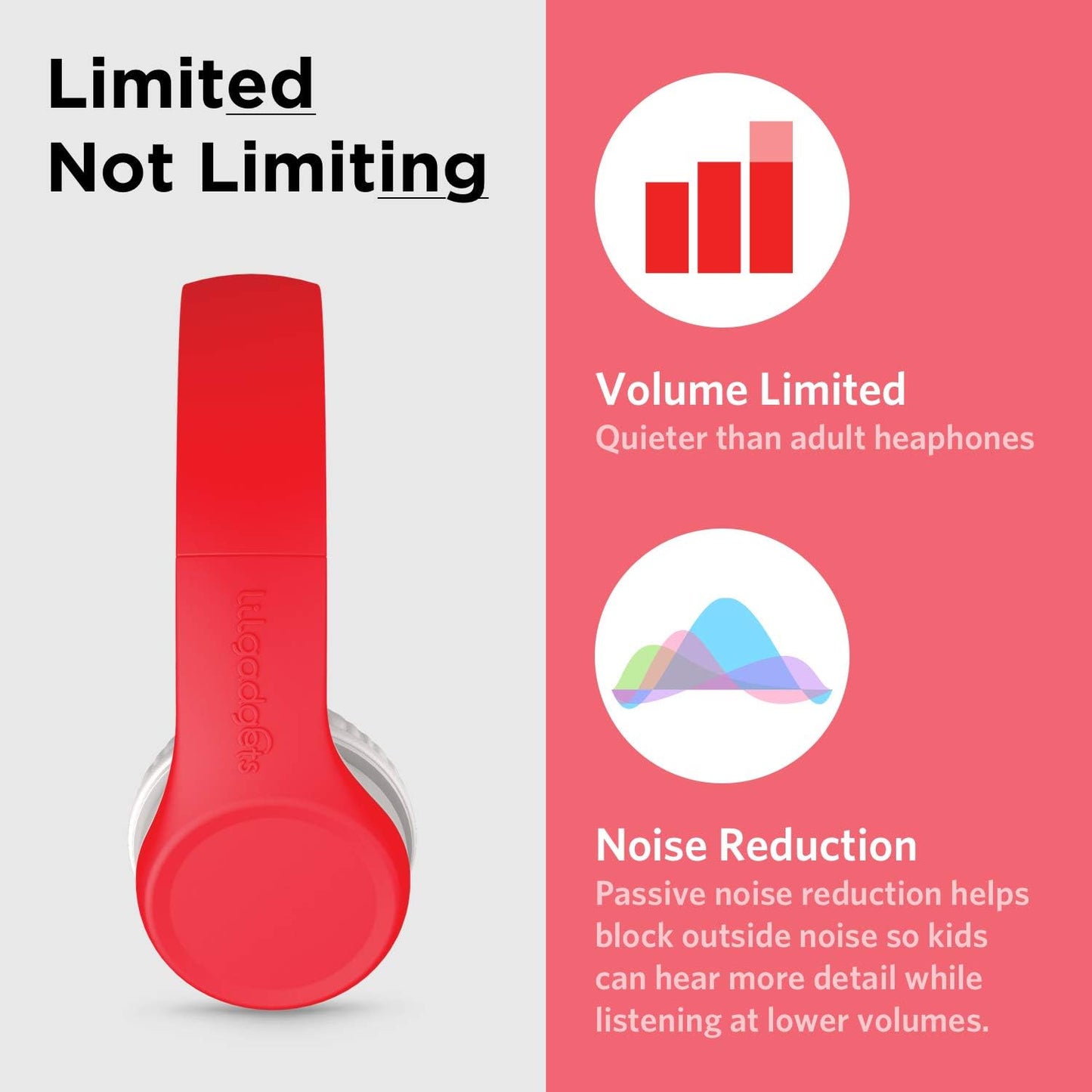 LilGadgets Connect+ Wired Kids Headphones for School with Mic, Volume Limited & Noise Reduction, On-Ear Headset with Cord, SharePort Technology for Multiple Kids & SoftTouch Padding, Red