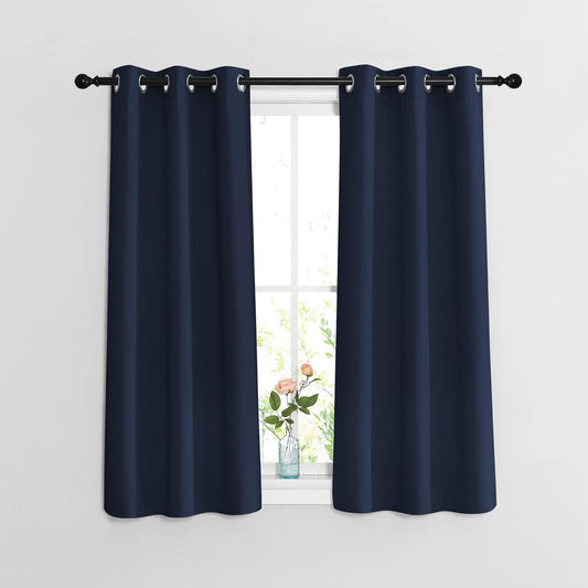 NICETOWN Blackout Curtains and Drapes for Kitchen - Thermal Insulated Solid Grommet Top Blackout Panels/Draperies for Kid's Room (Navy, 1 Pair, 37 x 54 Inch)