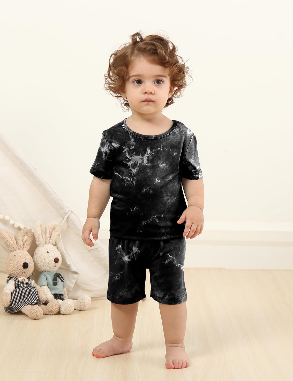 Jimonda Baby/Toddler Soft Sleepwear Short sleeve Kids Cool Pajama Outdoor 2-Piece Shirt&Shorts Casual sets Tie Dye PJ