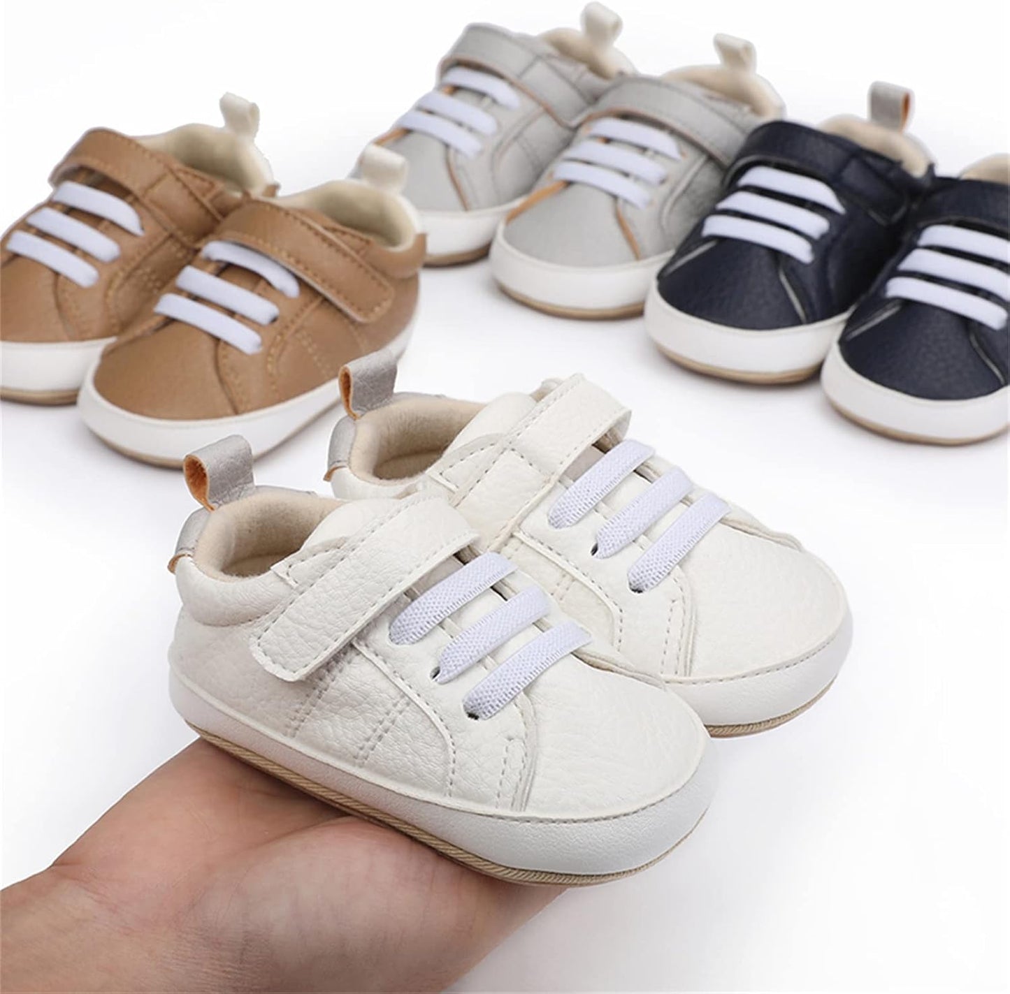 SOFMUO Baby Boys Girls High Top Ankle PU Leather Sneakers Soft Rubber Sole Infant Moccasins Newborn Oxford Loafers Anti-Slip Toddler Wedding Uniform Dress Shoes