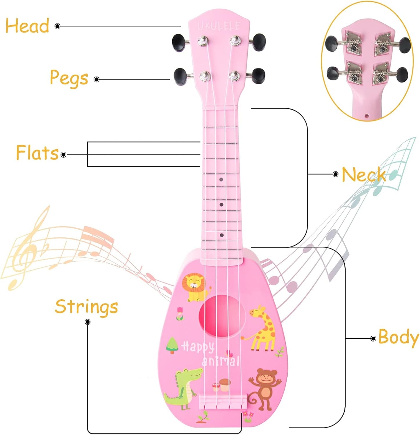 YOLOPARK 17" Kids Toy Guitar for Girls Boys, Mini Toddler Ukulele Guitar with 4 Strings Keep Tones Can Play for 3, 4, 5, 6, 7 Year Old Kids Musical Instruments Educational Toys for Beginner (Pink)