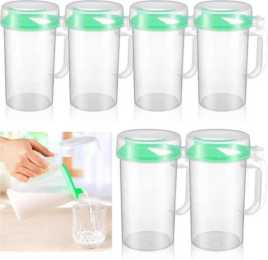 Newtay 6 Pack Early Learning Kids Easy Pouring Mini Pitchers Clear Plastic Pitcher with Lid and Handle Easy Pour Bottles 16 Oz. Jugs with Lids for Classroom Nursery Home (Light Green)