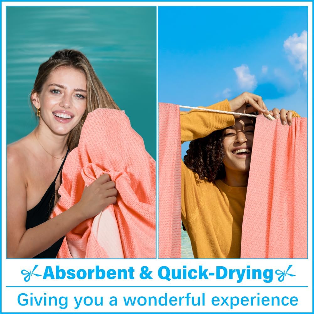 Oversized Turkish Beach Towel Blanket XXL Cotton Sandproof Towels Boho Woven Extra Large Big Sand Free Giant Throw Thick Blankets Huge Quilt XL Picnic Camping Necessities Cloud For Adult Gifts Coral