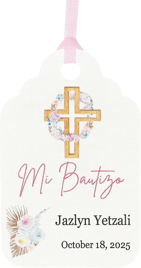 Mi Bautizo Baptism Christening Personalized Thank You Tags 20 pcs - More Colors Available (White/Gold)