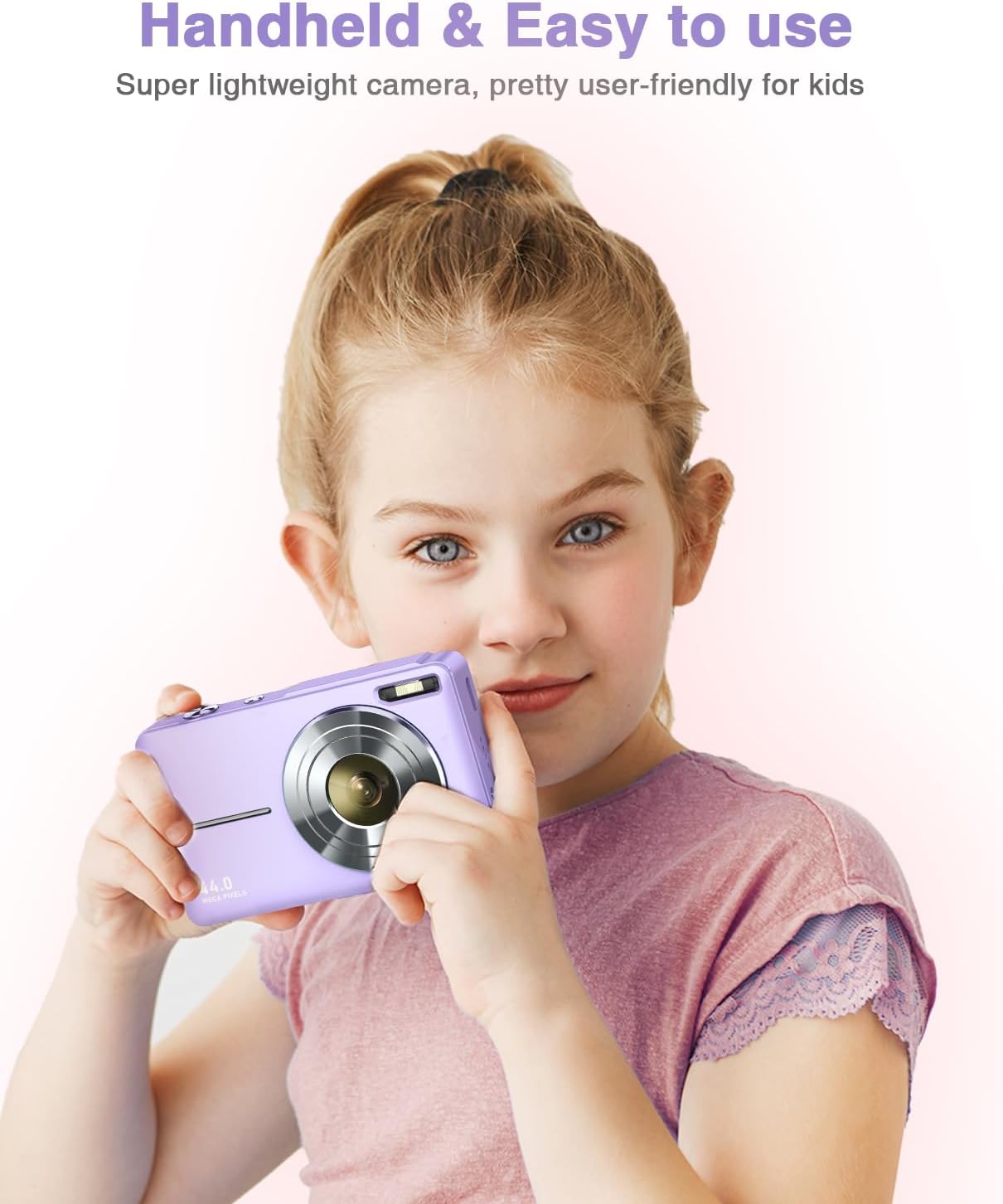 Digital Camera, Kids Camera FHD 1080P Point and Shoot Camera with 16X Zoom Anti Shake, Small Compact Camera for Teen Starter Children Kid Student Girl Boy(Purple)