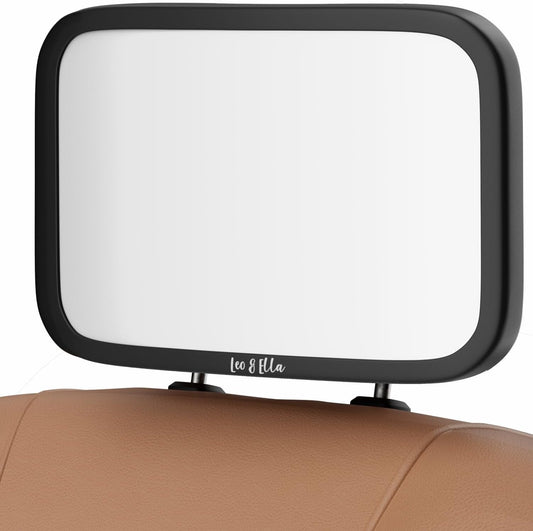 Leo and Ella - Baby Car Mirror - Extra Large & Ultra Clear Infant View, Crash Tested Shatterproof Design w/ 360° Adjustable Mount, Premium Car Mirror For Baby