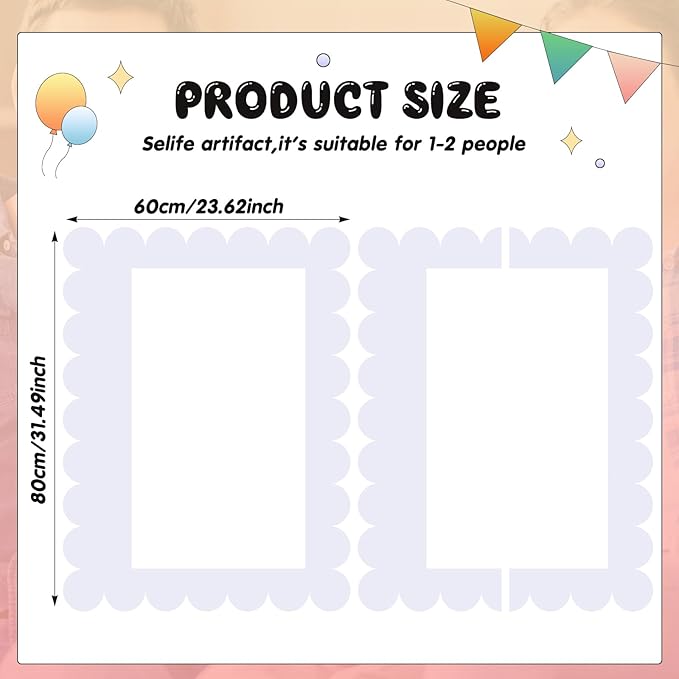 32 x 24 Inch Large Blank DIY Photo Booth Props Picture Frame Party Frame DIY Photo Booth Props Selfie for Birthday, Graduation, Christmas Holiday Party(Classic,Scalloped)