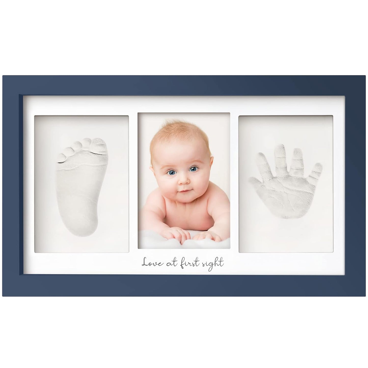 Baby Hand and Footprint Kit - Clay Handprint Keepsake Frame, Newborn Nursery Picture Frame, Personalized New Mom Gifts for Baby Shower & Registry (Midnight Blue)