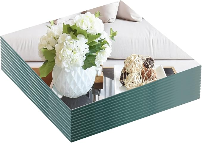VASUHOME 10" Square Mirrors Candle Plate for Table Centerpieces, Set of 12, 2 mm Thick, Mirror Tiles for Wall, Party Decor and Crafts