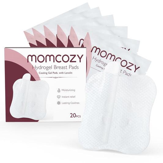Momcozy Hydrogel Nipple Pads with Soothing Lanolin, Soothies Gel Nursing Pads Provide Instant Cooling Relief, Breastfeeding Essentials, 20 PCS
