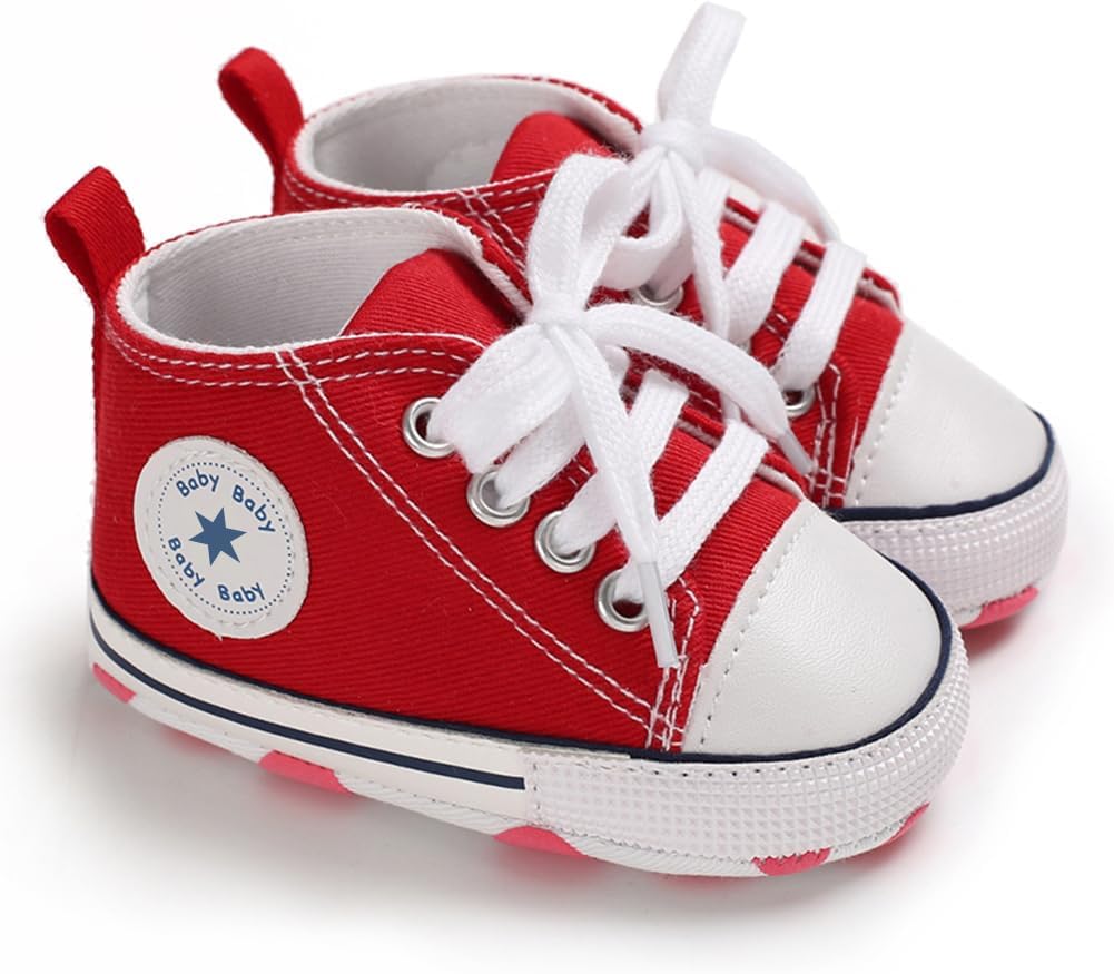 Unisex Baby Girls Boys Canvas High-top Shoes, Newborn Infant Anti-Slip Soft Sole Frist Walking Breathable Sneakers