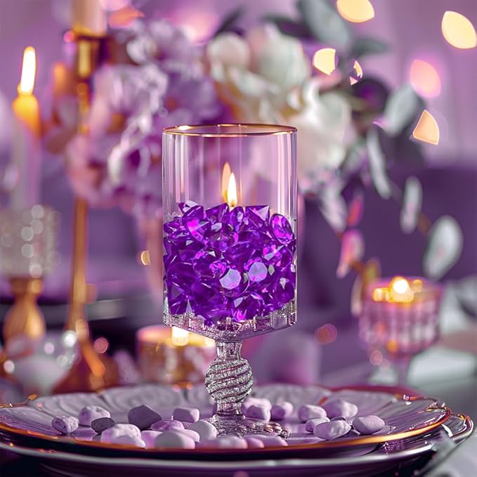 HappyFiller Fall Thanksgiving Decoration 720 Pcs Purple Acrylic Diamonds Gems,Wedding Diamond Confetti Party Favor,Table Scatters,Treasure Gemstones,Floral Home Centerpieces,Mix 0.8" and 0.4"