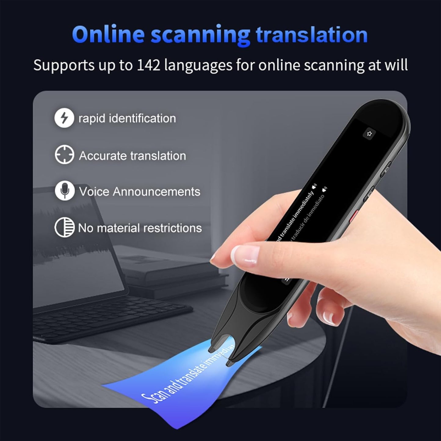 Translation Pen, Reading Pen for Dyslexia, Scanner Text to Speech Device, Scan Reader Pen OCR Digital Pen Reader, Translator Pen for 142+ Language, Wireless Translation Pen Scanner for Students Adults