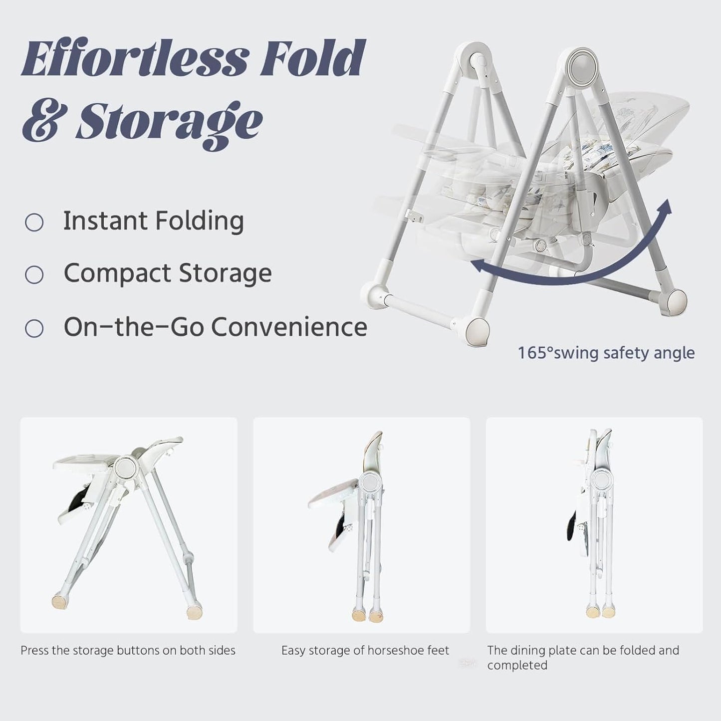 5 in 1 Baby High Chair Swings for Infants Foldable Rocking 8 Level Height Adjustment Eco Friendly Washable PU Cushion(White)