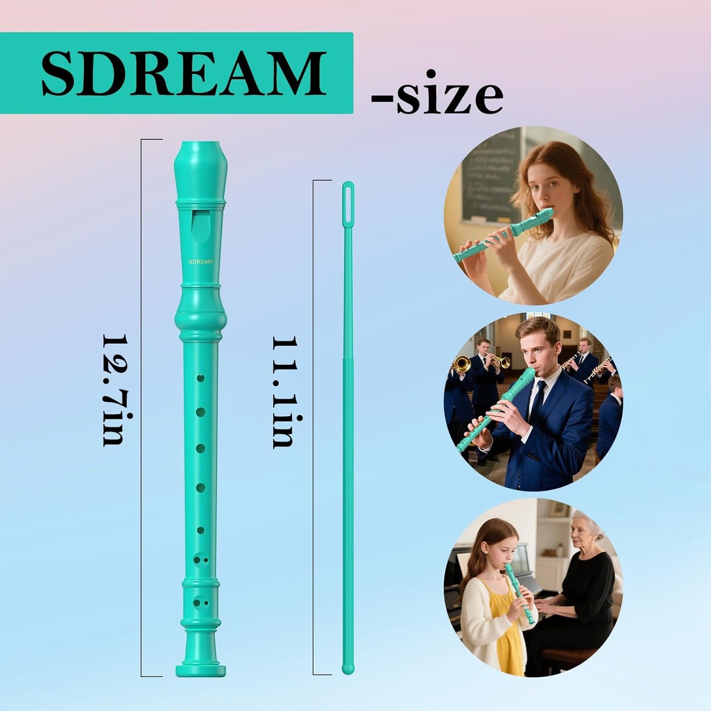 SDREAM Soprano Recorder Instrument for Kids Beginners&Student,8 Hole German Fingering Recorder Flute with Cleaning Rod & Leather Bag (Green)