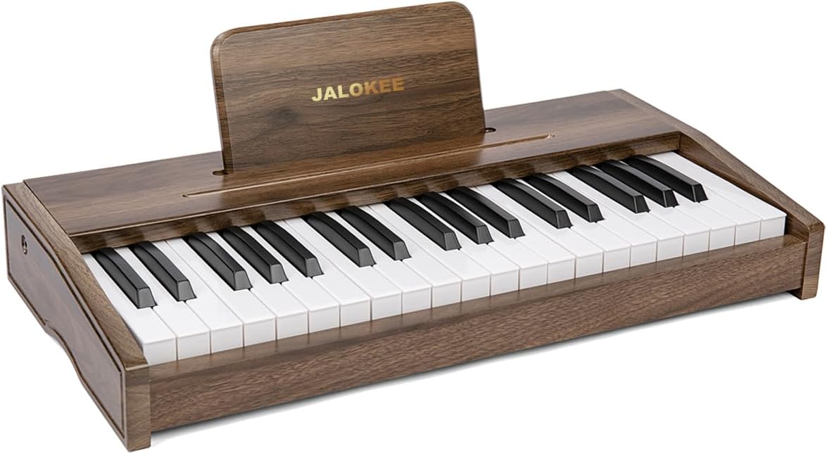 Kids Piano Keyboard, Digital Piano for Kids, Music Educational Instrument Toy, Wood Toy for 3+ Girls and Boys (Walnut, 37 Keys)