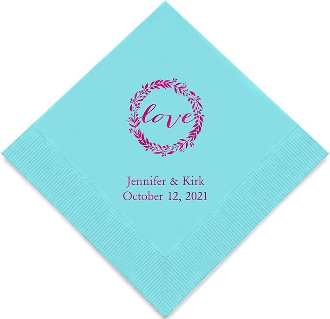 Weddingstar Personalized Printed Paper Napkins 3-Ply 50 Pack - Cocktail Sea Blue
