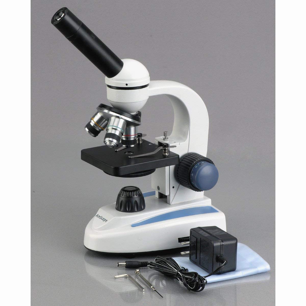AmScope - 40X-1000X Biology Science Metal Glass Student Microscope with USB Digital Camera + Slide Preparation Kit - M158C-SP14-E