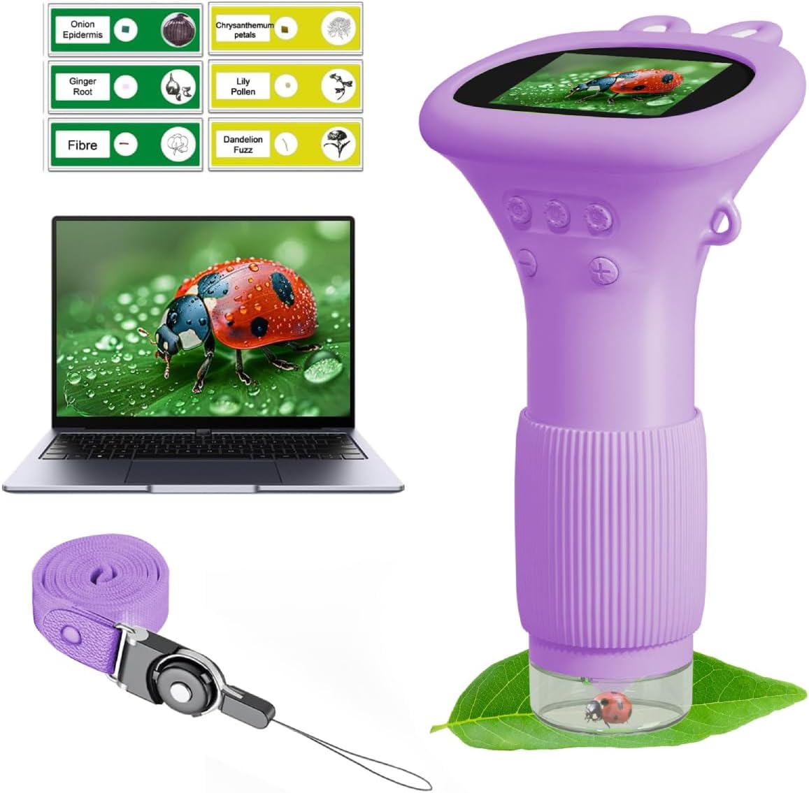 Kids Microscope Pocket Microscope -1000X Portable Microscope for kid | Photo and Video Mini Microscopes | 2'' Digital Little Scientist Microscopes for 3-10 age Years Old boys girls toys gifts (Purple)