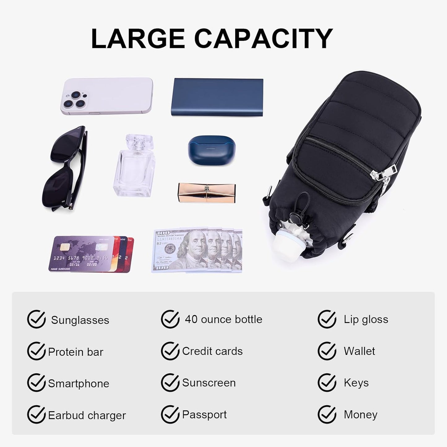 Water Bottle Bag 40 oz Crossbody Holder for Walking Hiking Insulated Carrier Purse with Adjustable Strap