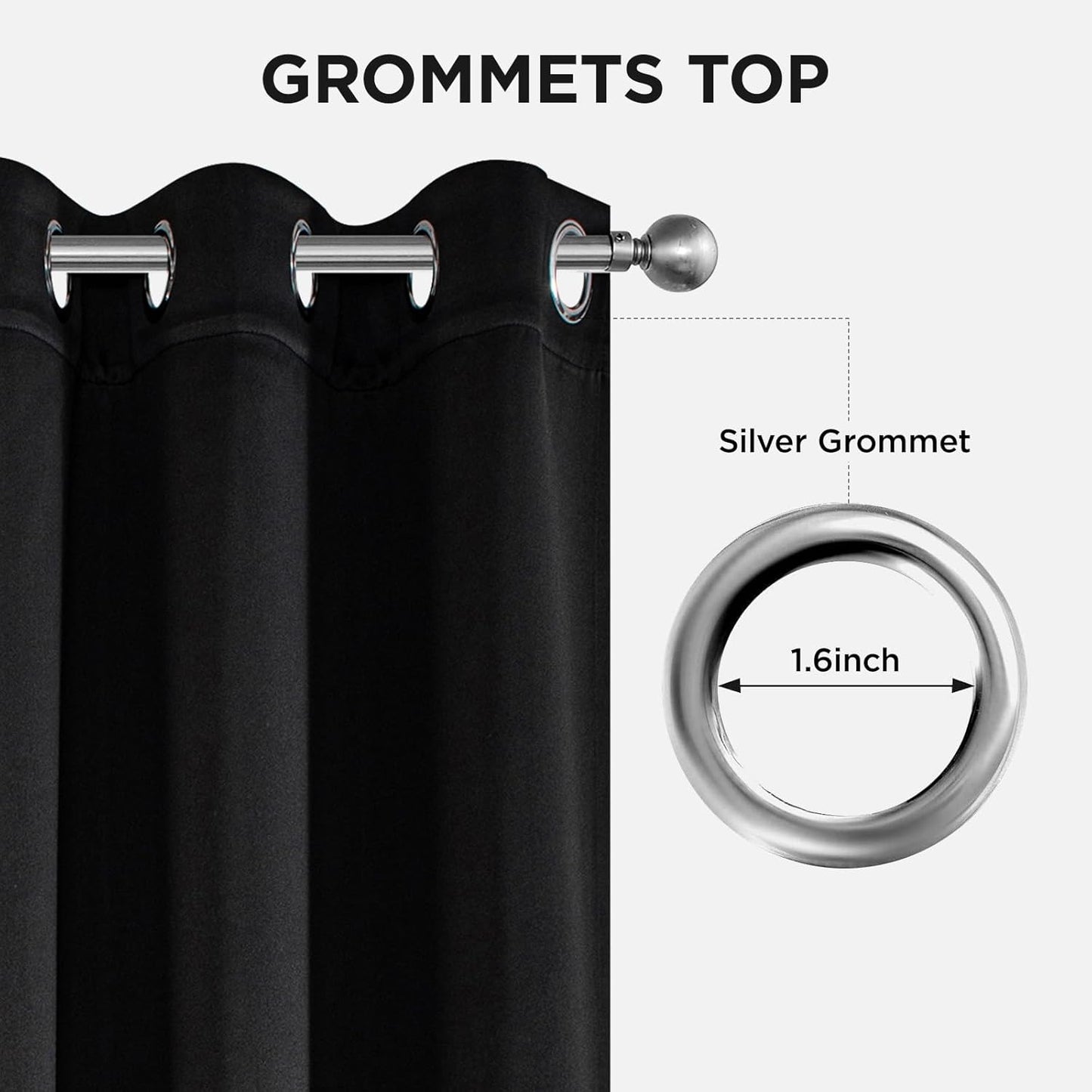 Joydeco Blackout Curtains 90 Inches Long 1 Panel, Thermal Insulated Long Curtains& Drapes 1 Piece, Room Darkening Grommet Drapes for Living Room Bedroom Window (W70 x L90 Inch, Black)