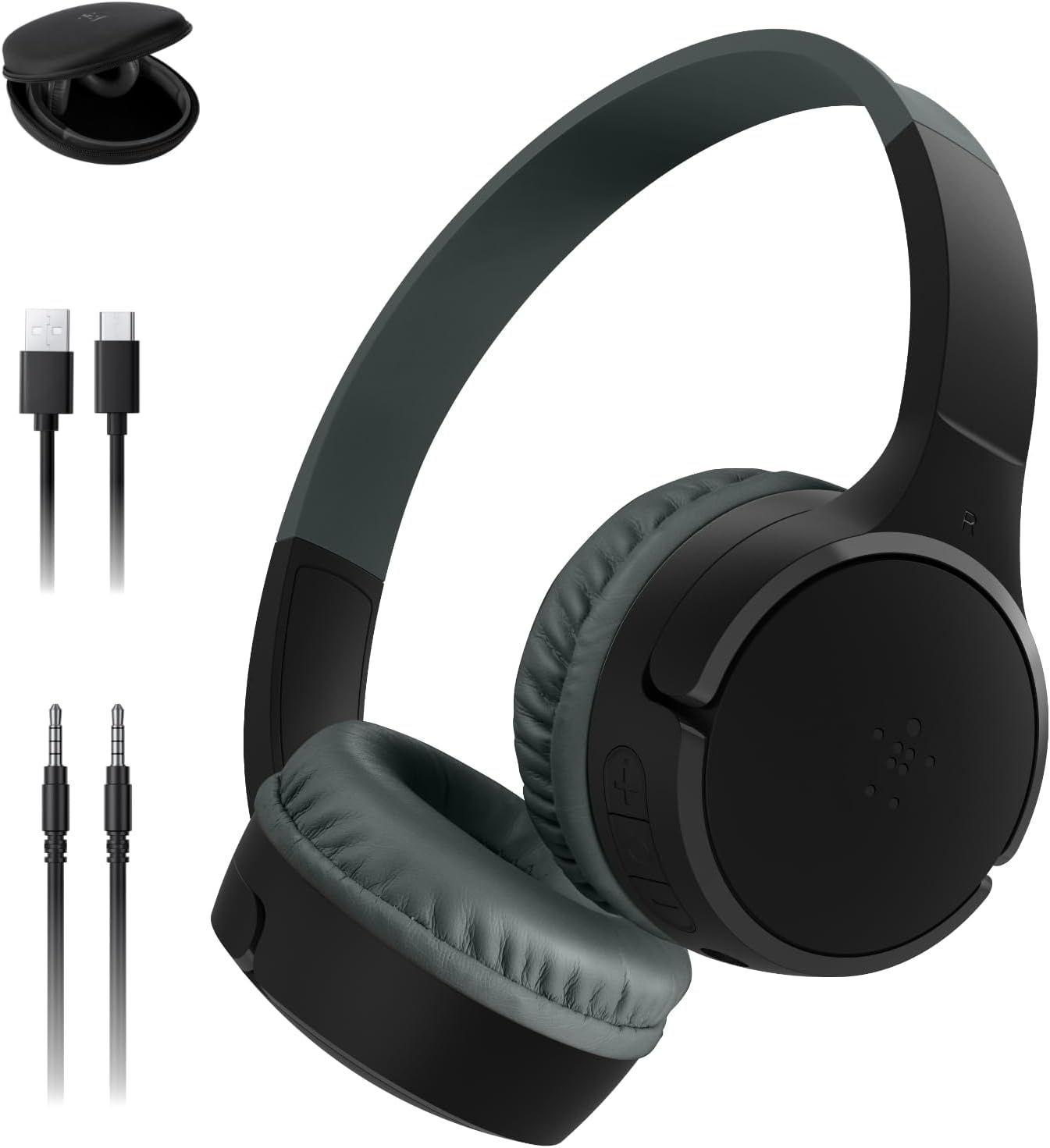 Belkin SoundForm Mini Kids Wireless Headphones w/Built-in Microphone, 30H of Playback Time, Fun Stickers, & Case - Over-Ear Headsets for Online Learning, School, iPhone, iPad, Galaxy, & More - Black