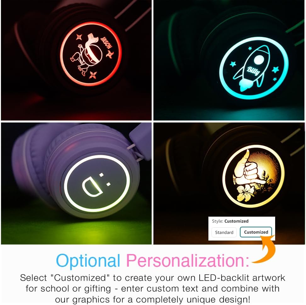 MEE audio KidJamz KJ55BT Bluetooth Wireless Safe Listening Headphones for Children with LED Lights, 85dB Volume Limiter, Microphone, & 40h Battery; Kids Headset for School/iPhone/iPad/Tablet (Mint)