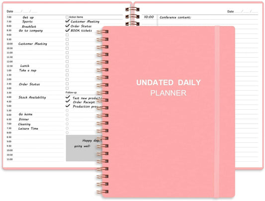 Undated Daily Planner - Undated Planner with Hourly Schedules, Action Items and Follow-up, A4 Daily Organizer Notebook to Increase Productivity, Appointment Book for Time Management, 8.5 × 11 Inch