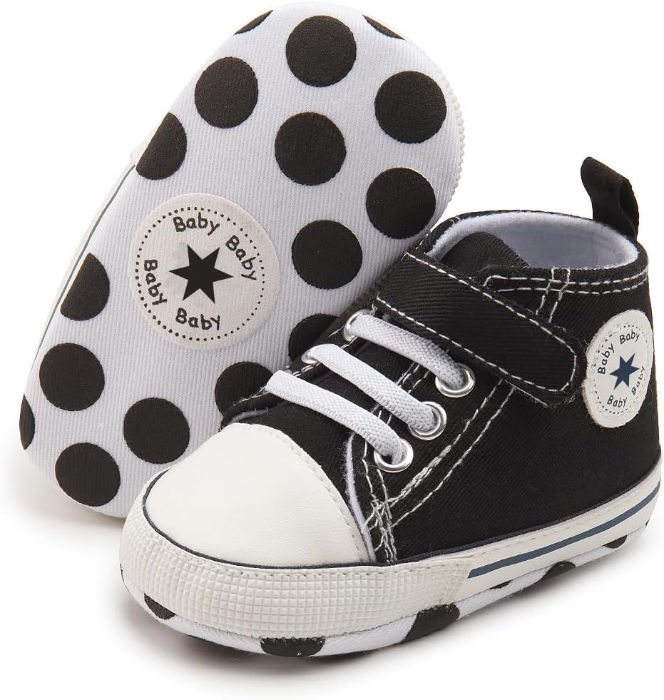 Unisex Baby Girls Boys Canvas High-top Shoes, Newborn Infant Anti-Slip Soft Sole Frist Walking Breathable Sneakers