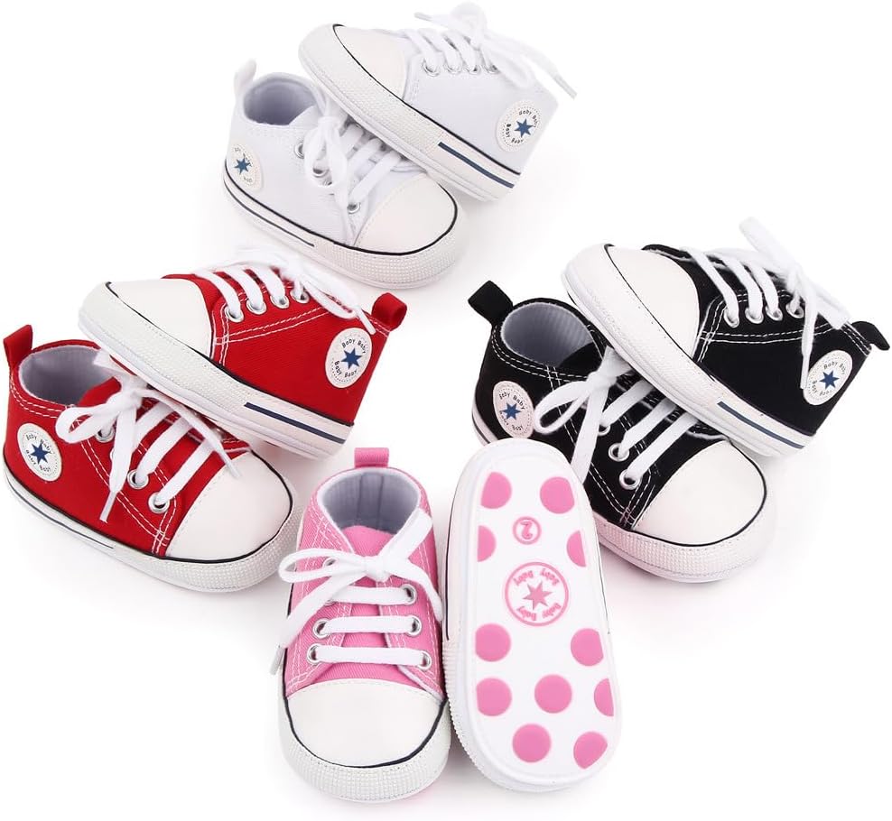 Unisex Baby Girls Boys Canvas High-top Shoes, Newborn Infant Anti-Slip Soft Sole Frist Walking Breathable Sneakers