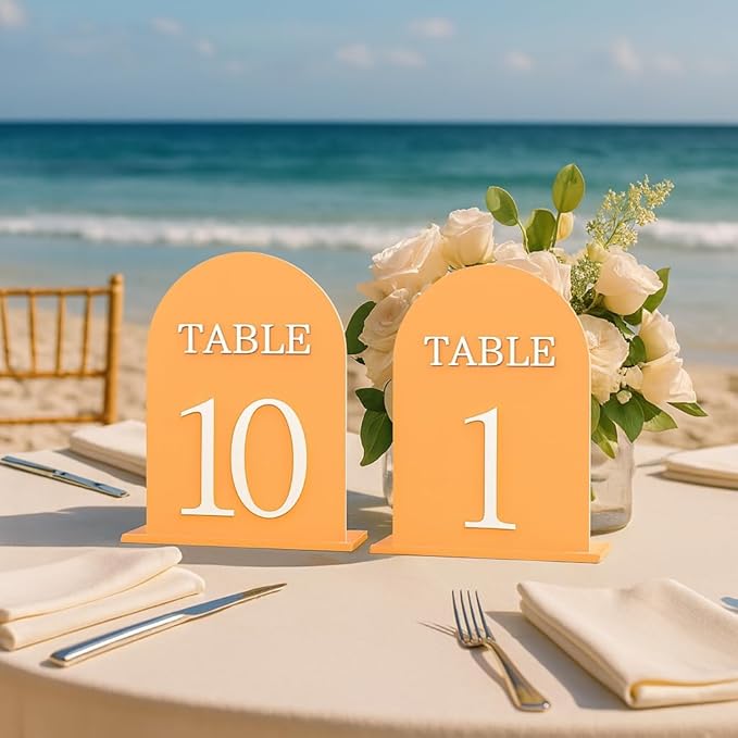 Arch Wedding Table Numbers 1-15 with Stands, 5" X 7" Double Sided Acrylic Wedding Sign Holders, Durable Non-Fading Table Number for Wedding Reception, Events, and Centerpieces