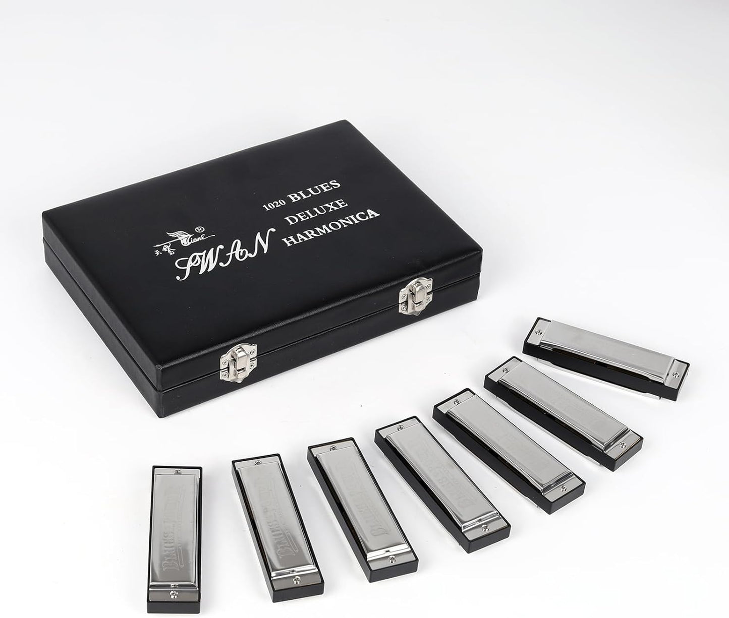 Swan Harmonica 10 Hole Blues Harmonica Set 7/12 Tone Set Suit Gift Box Mouth Organ Harmonica for Beginners Adluts (7 tone set)