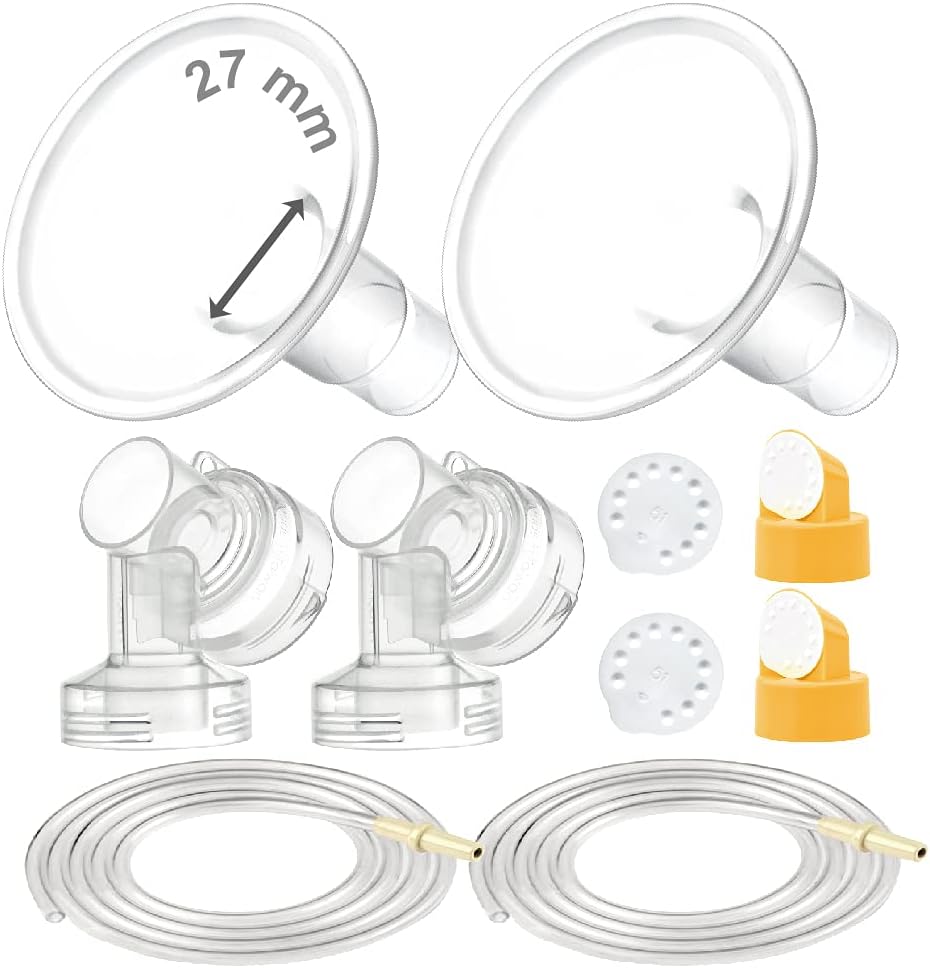 Maymom Breast Pump Kit Compatible with Medela Pump in Style Advanced Pump; 2xTwo-Piece 27mm Breastshield, 2 Valve, 4 Membrane, 2 Replacement Tubing; Replacement Part for Medela Shield, Medela Valve