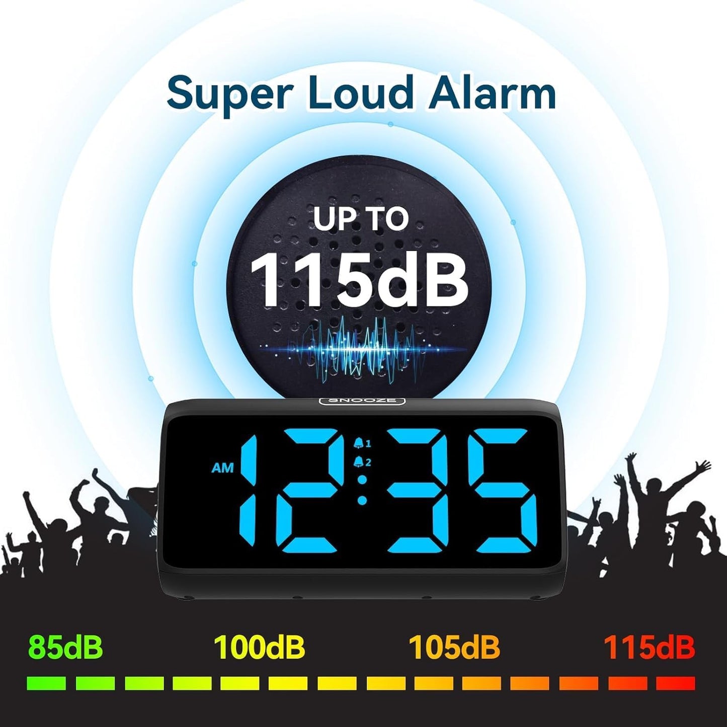 Netzu Digital Alarm Clocks for Bedrooms, Loud Alarm Clock with Dual Alarms, Bold Digits, 5 Dimmers, 4 Volumes, Snooze, Bedside Clock for Deep Sleepers Kids Teens Seniors, Plug in Clock, Easy to Set