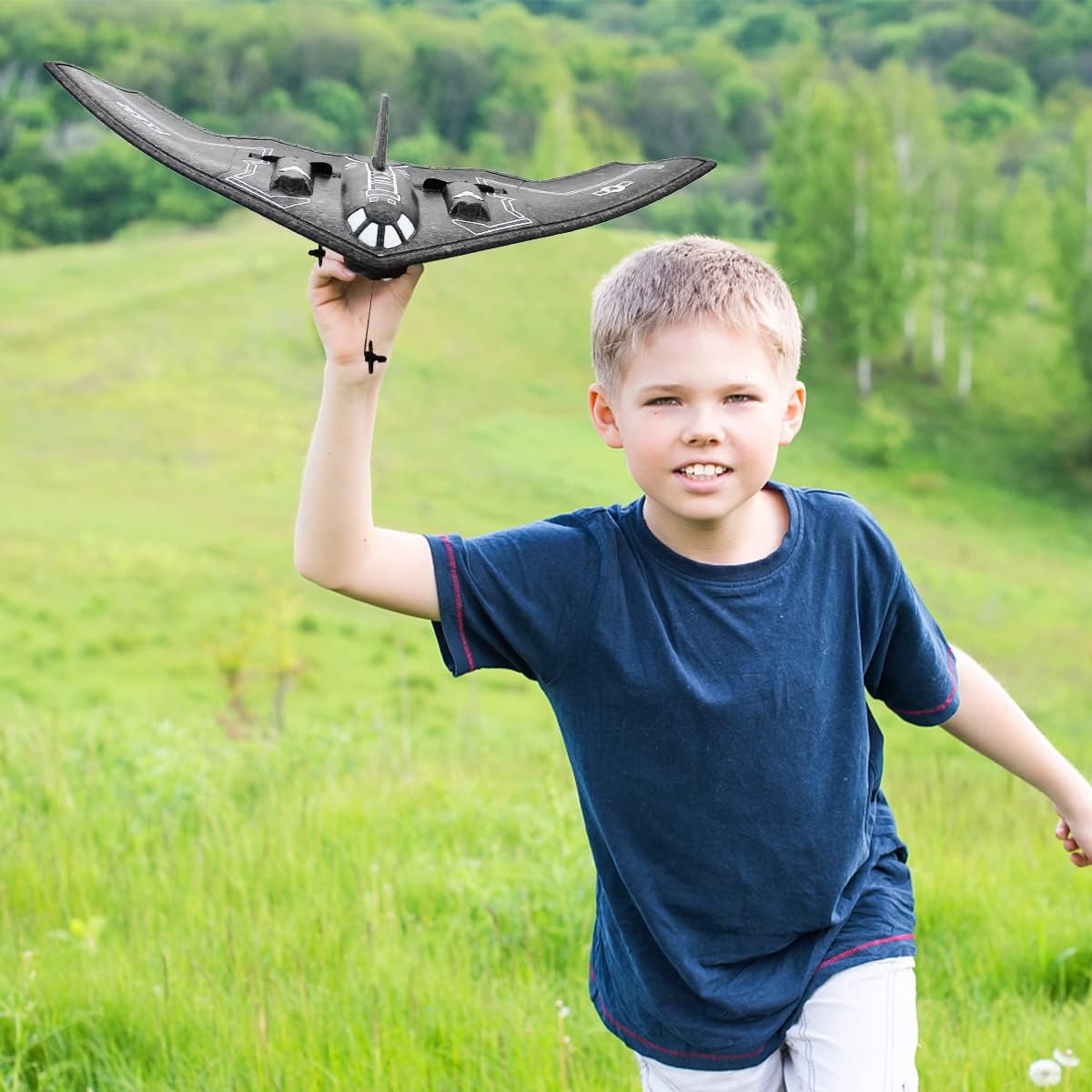 fisca RC Airplane Remote Control B-2 Spirit Stealth Bomber Plane, 2.4Ghz 2CH Foam Drone Ready to Fly Aircraft Toy for Kids and Adults