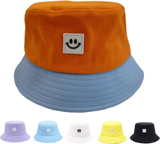Kids Sun Hat Smile Face Bucket Hat for Girls Boys Summer Sun Protection Cotton Unisex Beach Cap
