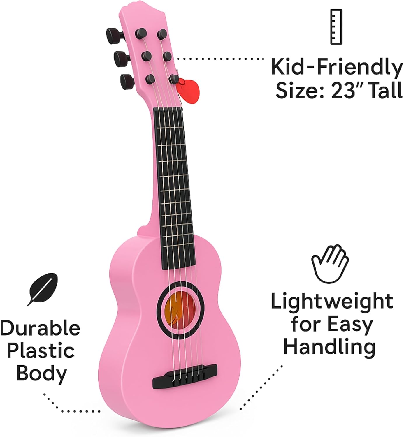 23" Acoustic Guitar, Kids 6 String Toy Guitar - Realistic Steel Strings - Beginner Practice First Musical Instrument for Children, Toddlers (Pink)