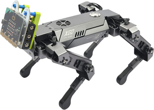 ELECFREAKS microbit Robotic Dog Xgo Kit, 12 Movable Joint DIY Programmable Full Metal Bionic Robot Kit, STEM Educational Project for Open Source Hardware(Without Micro:bit)