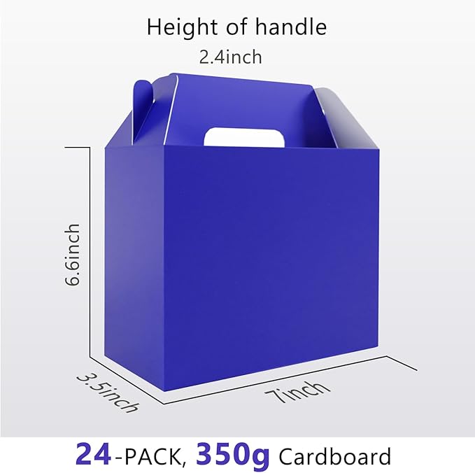 XAGLVV 24Pack Dark Blue Gable Boxes For Party Favors, 7 * 3.5 * 6.6 Inch Goodie Box with Handles, Gable Gift Boxes for Party, Baby Shower, Anniversary, Birthday