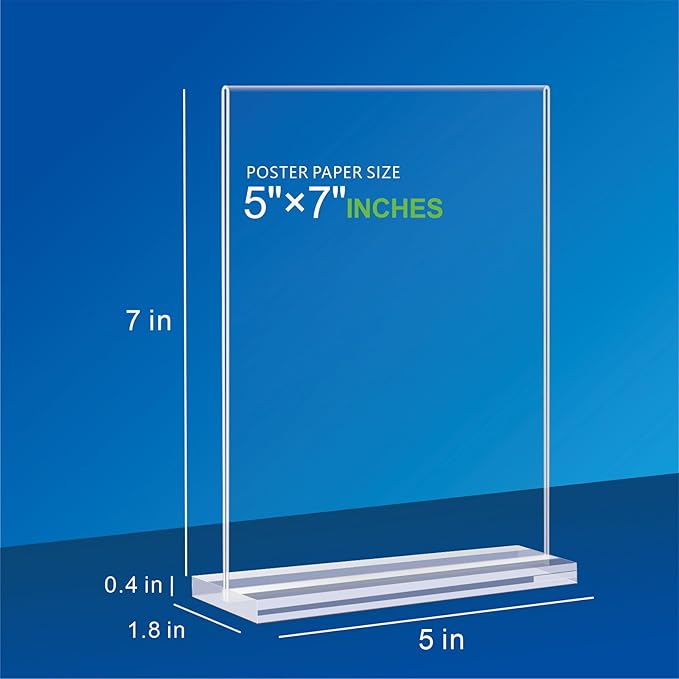 Acrylic Sign Holder 5x7 - 11 Pack Clear Display Stand Vertical Picture Holders for Tables, Double Sided T Shape Flyer Holder Plastic Picture Frame Sign Holder for Store,Restaurants,Hotels,Office