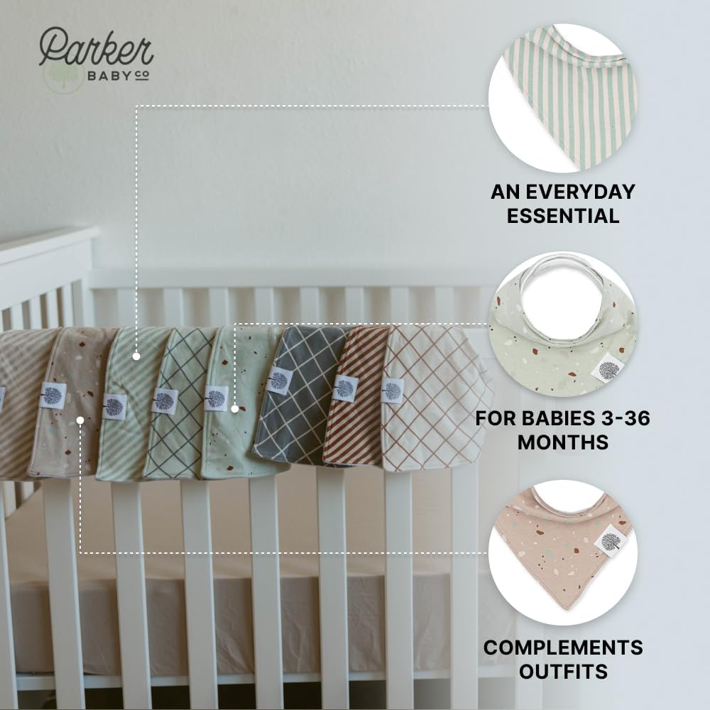 Parker Baby Bandana Drool Bibs 8 Pack Baby Bibs for Boys, Girls, Unisex - Soft & Stylish Teething Bibs for Babies
