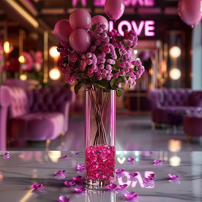 HappyFiller 720 Pcs Fuchsia Acrylic Diamonds Gems for Wedding Decorations Table Scatters,Vase Fillers, Treasure Gemstones,Bridal Shower,Floral Home Centerpieces,Party Favor,14 OZ,0.8/0.4 Inch Mix