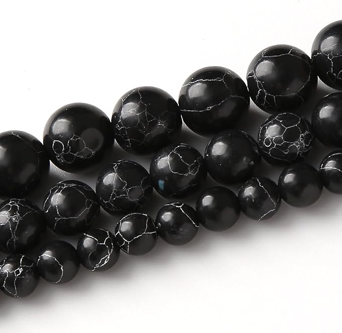 Black Turquoise Stone Beads 6MM Gemstone Round Crystal Energy Jade Beads for Jewelry Making DIY Bracelet Necklace Jewelry Making 1 Strand 15.5inch 60PCS 6MM