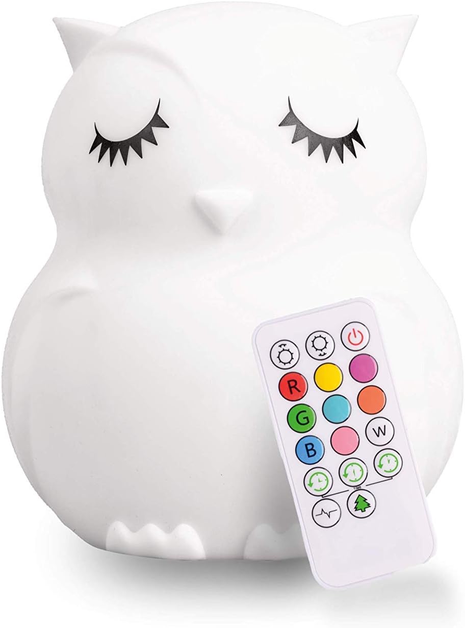 Lumipets Remote Control Silicone Night Light for Kids - Owl Design with 9 Soft Colors & Sleep Timer - Rechargeable, Battery-Operated Lamp for Bedroom | Baby Nursery, Toddler, Girls, Boys