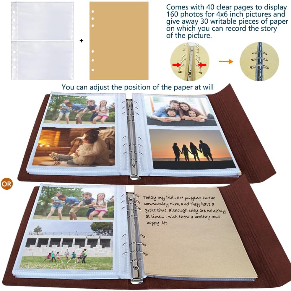 Photo Album 4x6 160 Photos, Leather Photo Albums with Writing Space With 30 Writing Paper, Travel Family Wedding Kids Graduation Ultrasound Baby Picture Album Scrapbook Photo Album