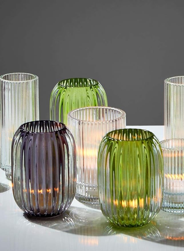 Serene Spaces Living Green Optical Glass Votive Holder, Perfect for Weddings and Home Décor, Measures 5" Tall and 3.5" Diameter