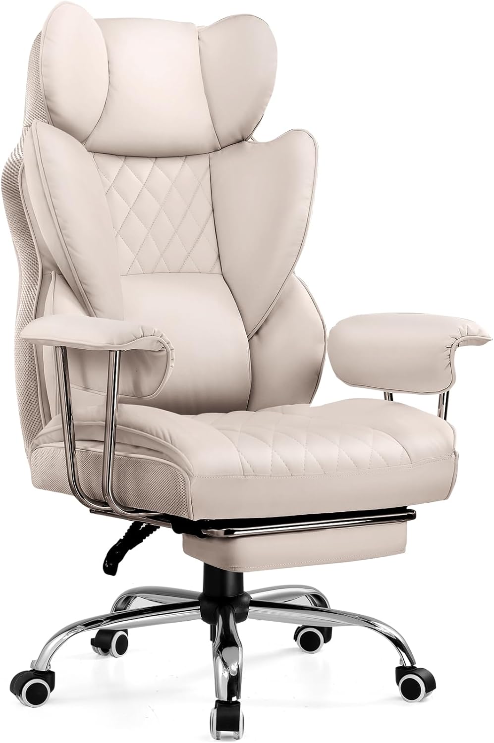 COMHOMA Big and Tall Office Chair, High Back Leather Gaming Chair with Footrest, Executive Ergonomic Office Chairs with Pocket Spring Lumbar Support and with Outward Fixed Soft Armrests