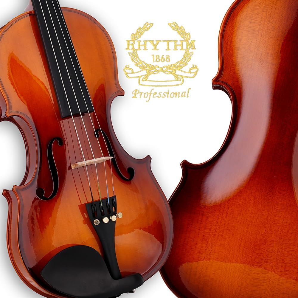 Rhythm Violin Set for Beginners,Acoustic Violins Starter Kit Package for Student,Beginners Fiddle with Hard Case, Rosin, Shoulder Rest, Bow, and Extra Strings (NATURAL, 1/2)