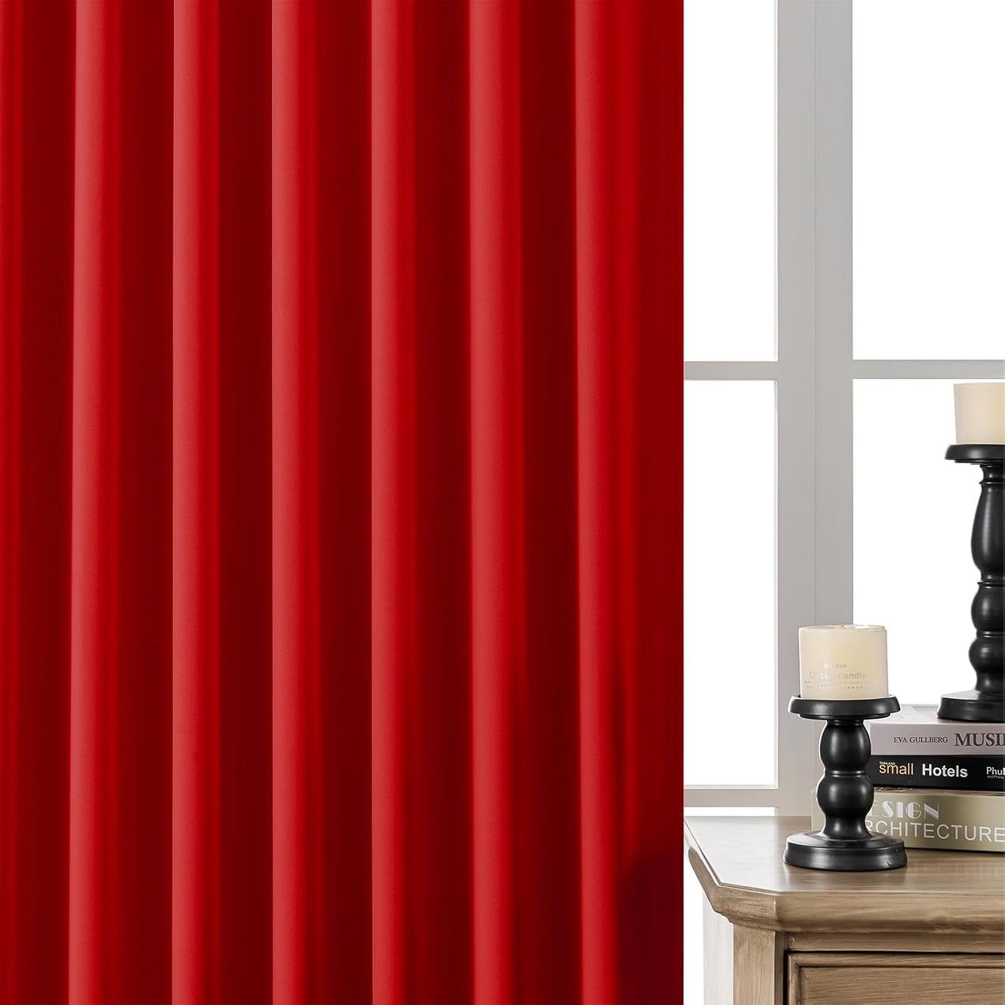 Joydeco 90 Inch Blackout Curtains for Bedroom, Thermal Insulated Black Out Curtains, Room Darkening Drapes for Living Room Window Rod Pocket Back Tab (W52 x L90 Inch, Red)