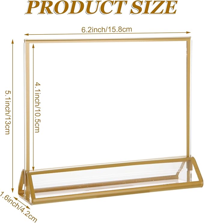 8PCS 6x4 Acrylic Sign Holders with Golden Border, Double-Sided Picture Frames, Clear Gold Table Number Holders for Wedding Reception, Centerpiece, Decoration, Party